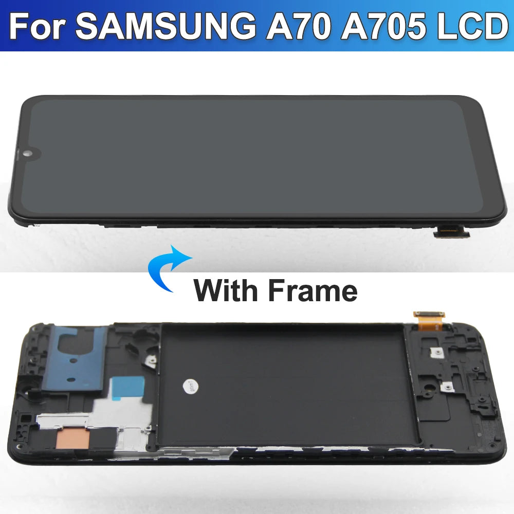 Super AMOLED A70 Display Screen, for Samsung Galaxy A70 A705 A705F A705FD LCD Display Digital Touch Screen Assembly with Frame Samsung phone repair parts
