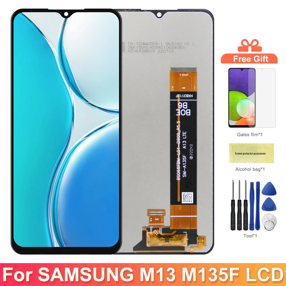 AMOLED For Samsung Galaxy M13 M135 LCD Display Touch Screen Digitizer Assembly with Frame,for Samsung M135 SM-M135F Replacement Samsung phone repair parts