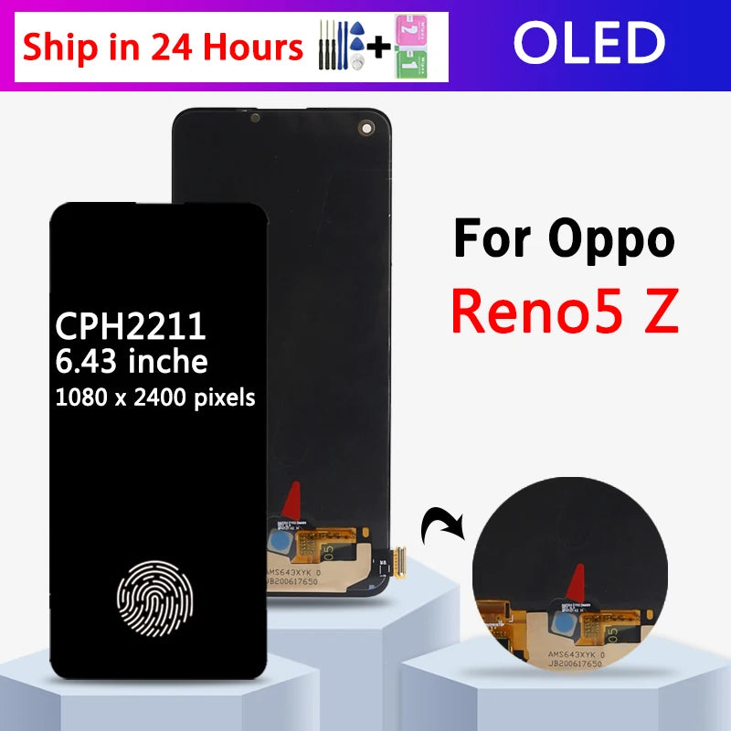 Super AMOLED Reno5Z Display Screen For OPPO Reno5 Z 5G CPH2211 LCD Reno 5Z Display Touch Screen Digitizer Replacement Parts  Oppo phone repair parts