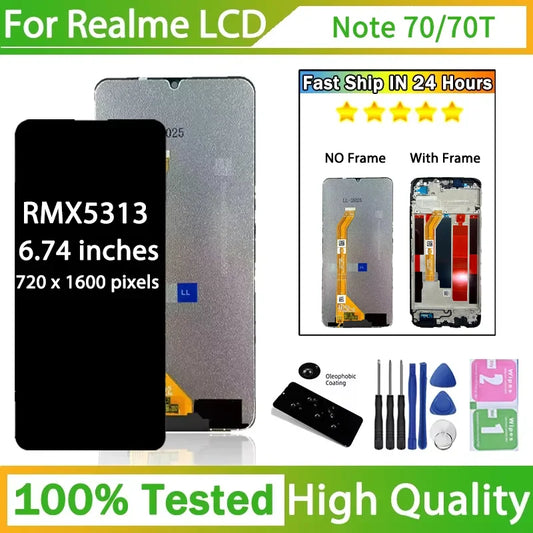 6.74' IPS LCD For Realme Note 70 LCD Display Touch Screen Digitizer Assembly For Realme Note 70T RMX5313 LCD Replacement Oppo phone repair parts Realme phone repair parts