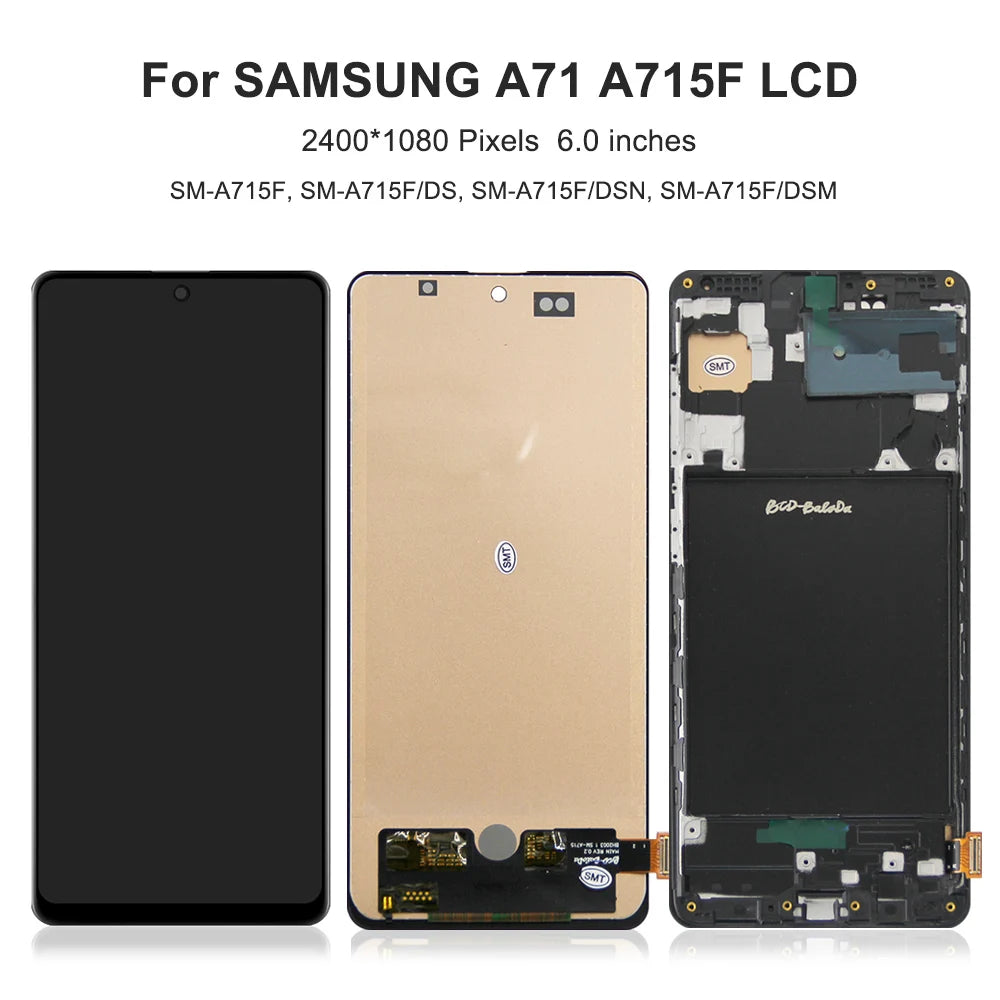 A71 Display Screen Replacement, for Samsung Galaxy A71 LCD Display Digital Touch Screen with Frame for Samsung A71 A715 A715F Samsung phone repair parts