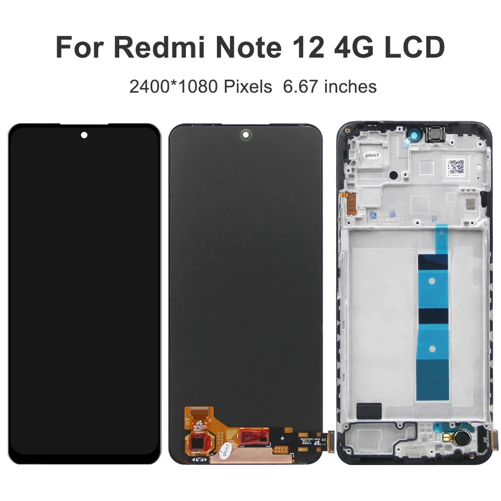 AMOLED Screen for Xiaomi Redmi Note 12 4G 23021RAAEG 23021RAA2Y Lcd Display Digital Touch Screen with Frame for Redmi Note 12 4G Xiaomi phone repair parts