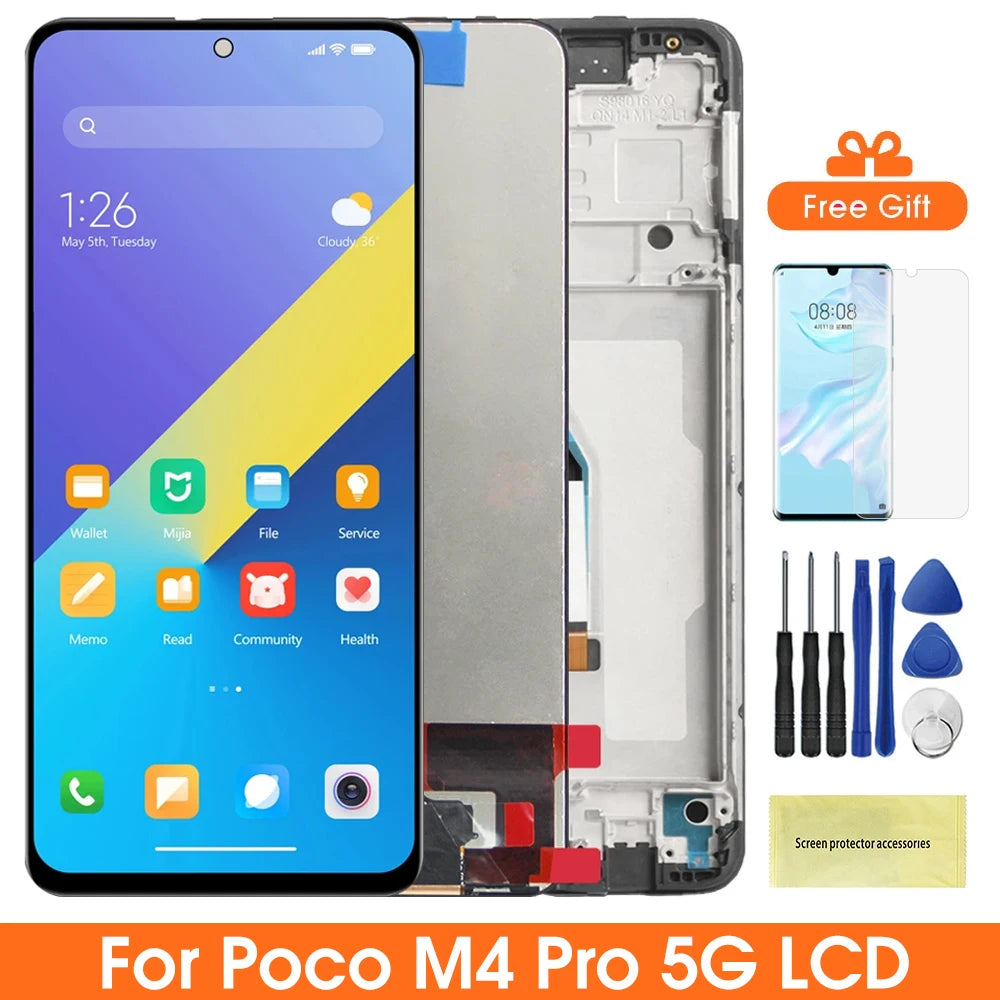 6.6" Poco M4 Pro 5G LCD Screen, for Xiaomi Poco M4 Pro 5G 21091116AG MZB0BGVIN Display Digital Touch Screen with Frame Assembly Xiaomi phone repair parts