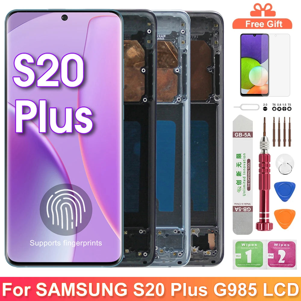 6.7" Super AMOLED Screen for Samsung Galaxy S20+ G985F G986F Lcd Display Digital Touch Screen with Frame for Samsung S20 Plus Samsung phone repair parts