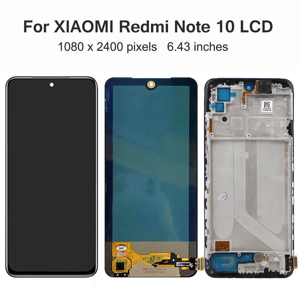 6.43" Screen for Xiaomi Redmi Note 10 M2101K7AI M2101K7 LCD Display Digital Touch Screen With Frame Assembly for Redmi Note 10S Xiaomi phone repair parts