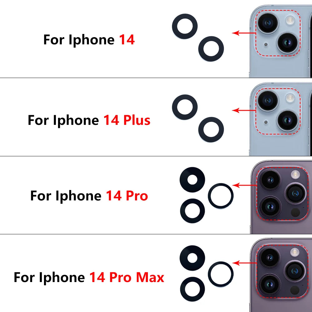 10Pcs, Camera Glass Lens Back Rear Camera Glass Lens For iPhone 11 12 13 14 15 16 17 Pro Max Plus Mini With Sticker Adhesive iPhone phone repair parts