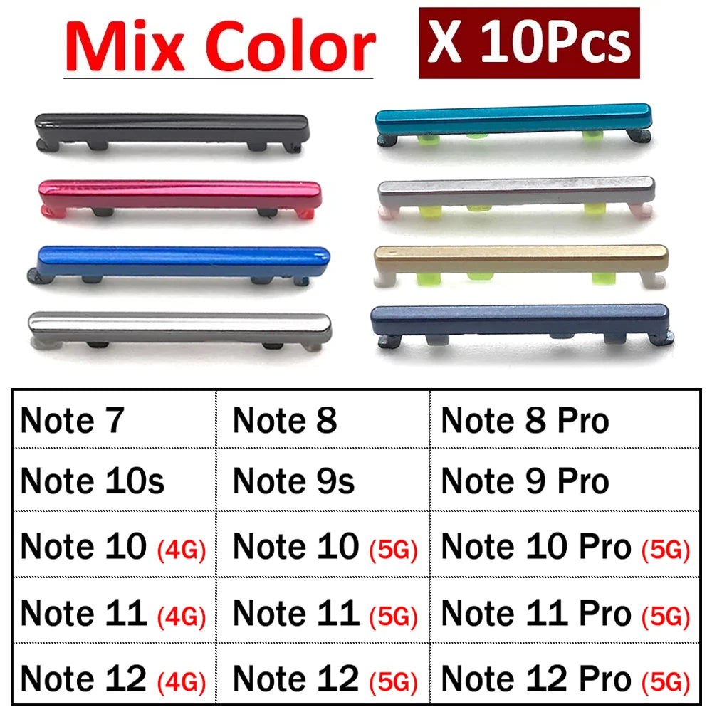 10Pcs, Volume Power Button Side Key For Redmi Note 7 8 9 9S 10 10s 11 12 13 Pro 4G 5G Replacement Parts Redmi phone repair parts