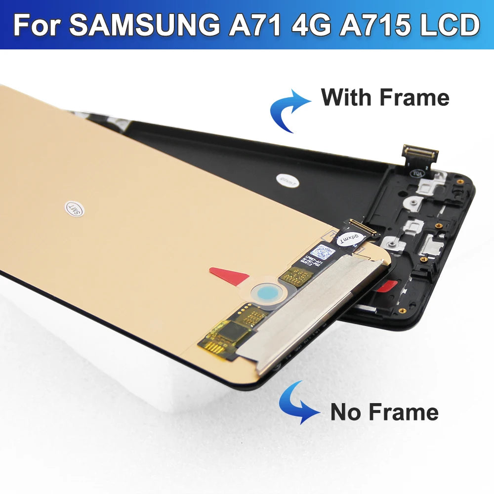 Super AMOLED A71 Screen, for Samsung Galaxy A71 A715 A715F A715FD LCD Display Digital Touch Screen with Frame Replacement Samsung phone repair parts