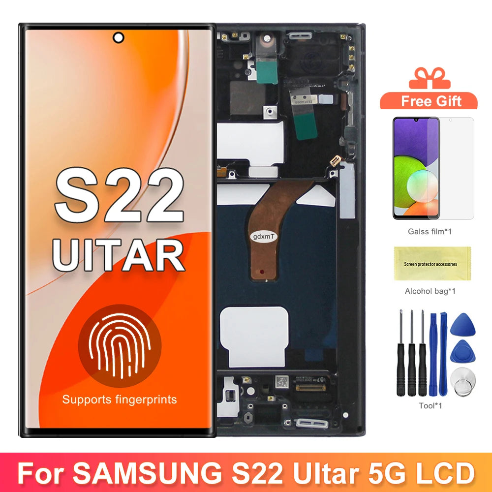 Amoled S22 Ultra Dispaly Screen for Samsung Galaxy S22 Ultra 5G S908B S908B/DS Lcd Display Digital Touch Screen with Fingerprint Samsung phone repair parts