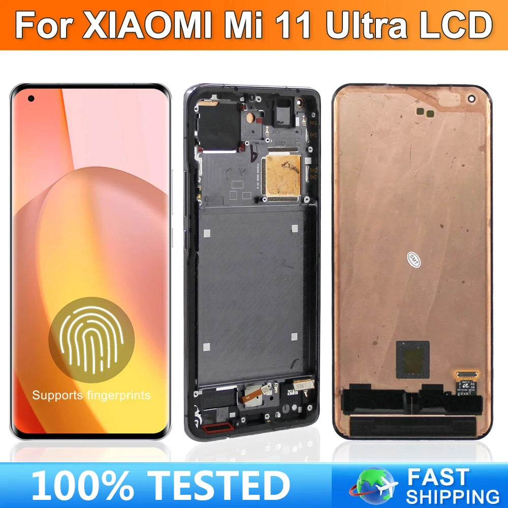 6.81" Screen for Xiaomi Mi 11 Ultra M2102K1G M2102K1C Lcd Display Digital Touch Screen with Frame for Mi11 Ultra Replacement Xiaomi phone repair parts