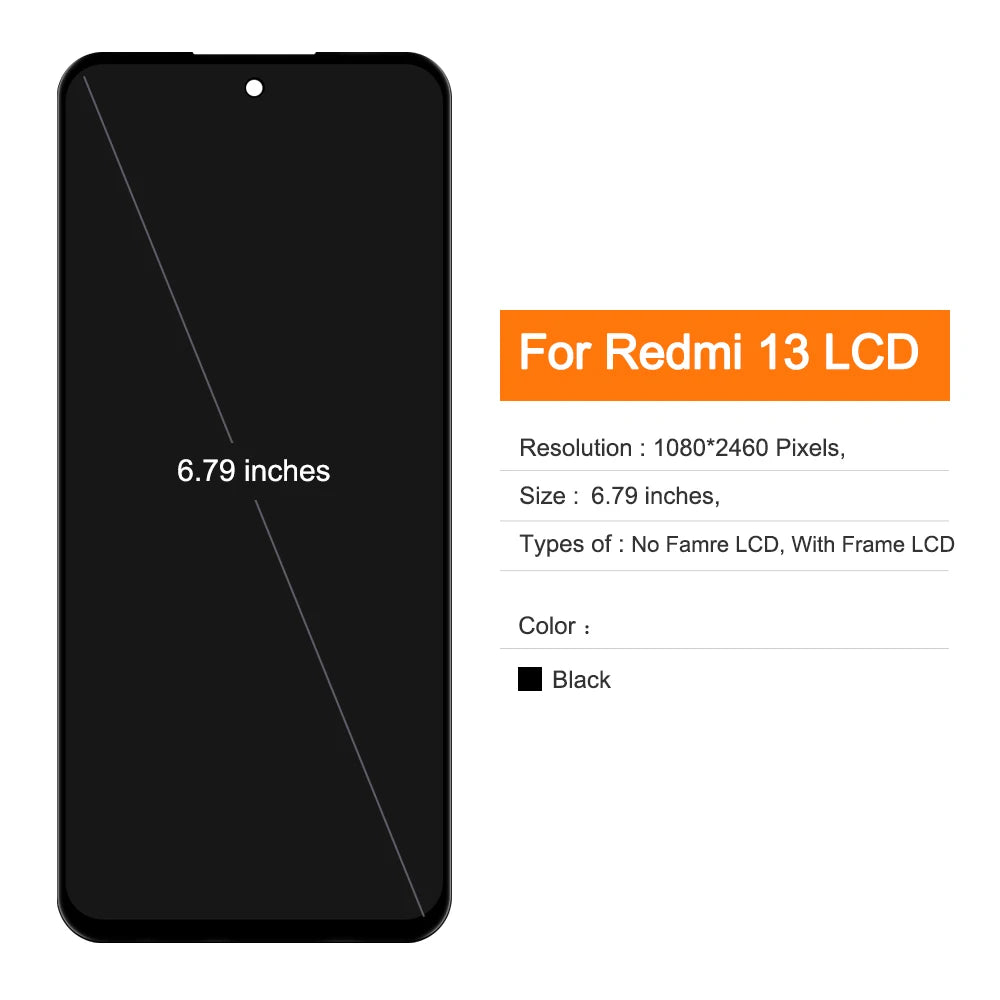 6.79" Display Screen for Xiaomi Redmi 13 Lcd Display Digital Touch Screen with Frame for Redmi13 Screen Assembly Replacement Xiaomi phone repair parts