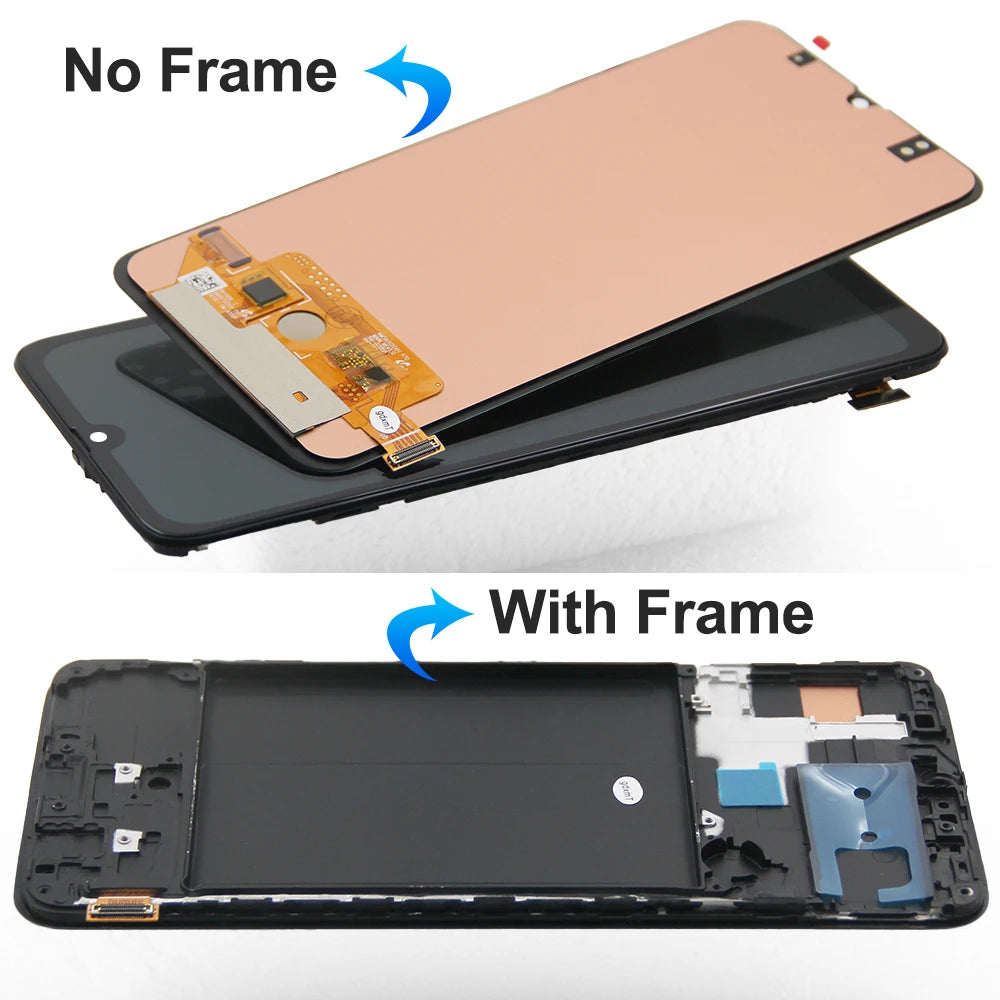 Super AMOLED A70 Display Screen, for Samsung Galaxy A70 A705 A705F A705FD LCD Display Digital Touch Screen Assembly with Frame Samsung phone repair parts