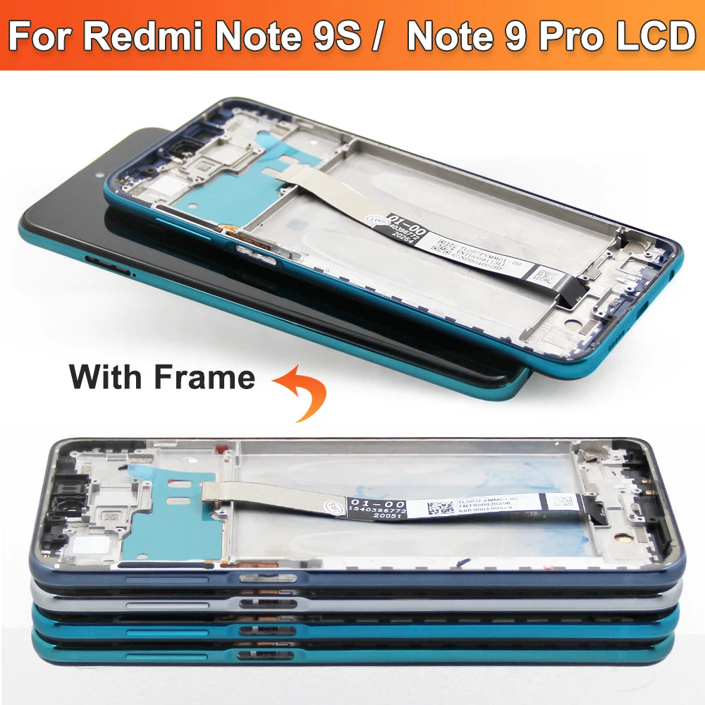 Screen for Xiaomi Redmi Note 9S M2003J6A1G LCD Display Touch Screen with Frame for Xiaomi Redmi Note 9 Pro M2003J6B2G Assembly Xiaomi phone repair parts