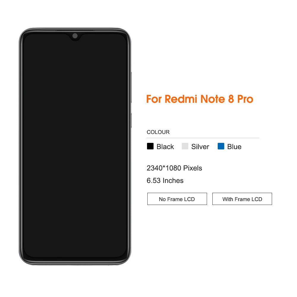 6.53" Screen for Xiaomi Redmi Note 8 Pro M1906G7I M1906G7G Lcd Display Touch Screen with Frame for Redmi Note 8 Pro Replacement Xiaomi phone repair parts