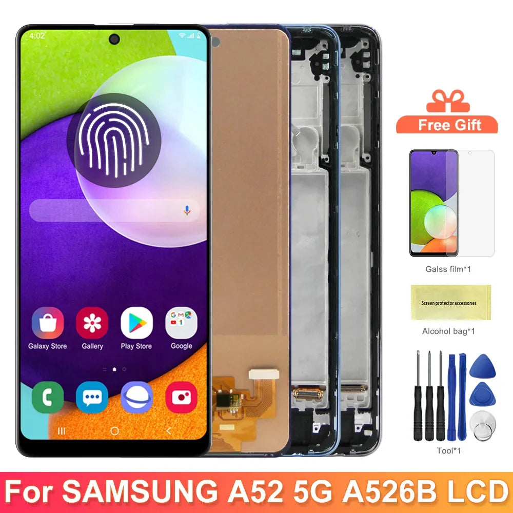 AMOLED A52 5G Screen with Frame for Samsung Galaxy A52 5G A526B A526B/DS LCD Display Touch Screen Digitizer Replacement Samsung phone repair parts