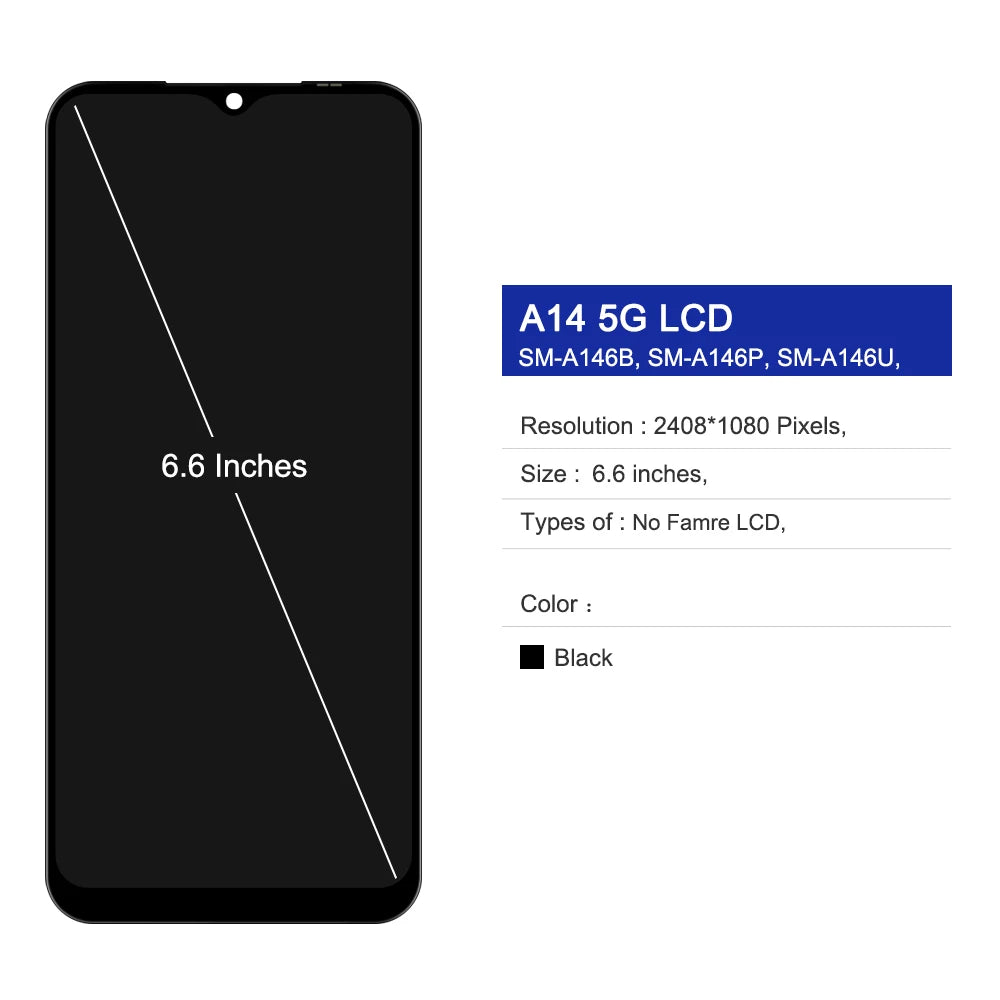 6.6" A14 5G Display Screen for Samsung Galaxy A14 5G A146B A146P A146U Lcd Display Digital Touch Screen with Frame Replacement Samsung phone repair parts