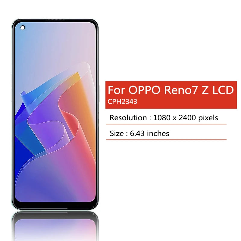 6.43"Super Amoled For Oppo Reno7 Z Reno 7Z Reno7Z 5G CPH2343 LCD Display With Frame Touch Screen Digitizer Assembly Oppo phone repair parts Realme phone repair parts