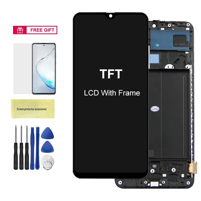 Super AMOLED A70 Display Screen, for Samsung Galaxy A70 A705 A705F A705FD LCD Display Digital Touch Screen Assembly with Frame Samsung phone repair parts