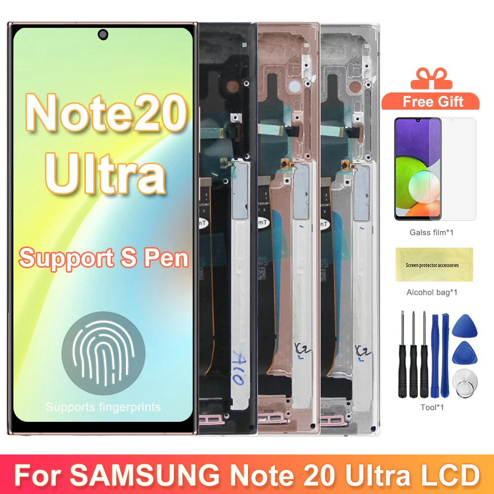 Note 20 Ultra Display Screen Assembly for Samsung Galaxy Note20 Ultra 5G N985F N986B Lcd Display Digital Touch Screen with Frame Samsung phone repair parts