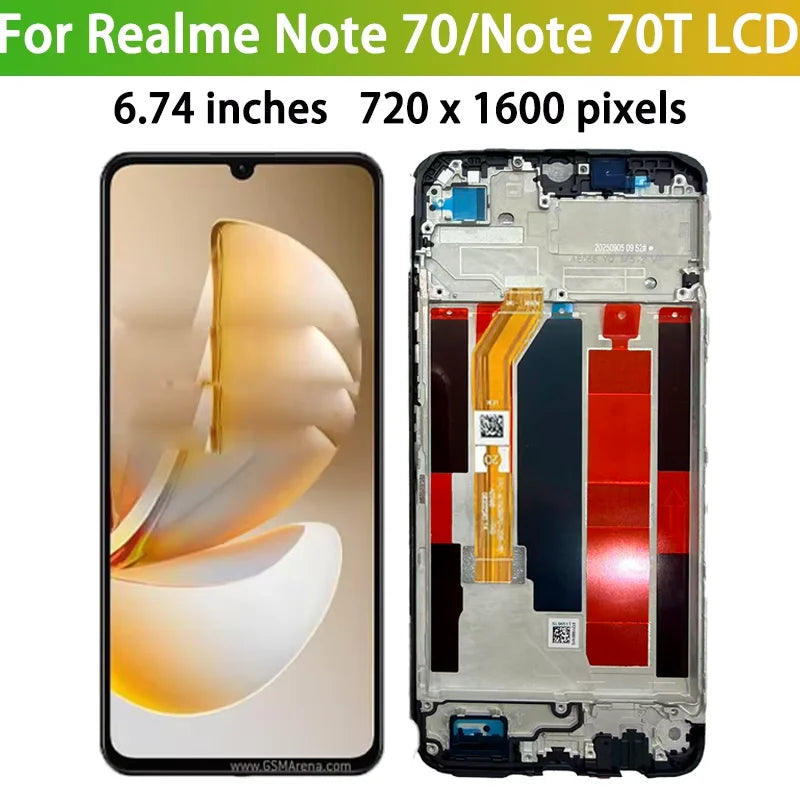 6.74' IPS LCD For Realme Note 70 LCD Display Touch Screen Digitizer Assembly For Realme Note 70T RMX5313 LCD Replacement Oppo phone repair parts Realme phone repair parts