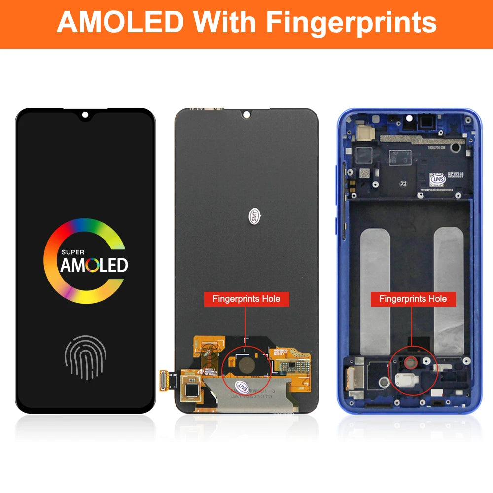 6.39" Amoled Screen for Xiaomi Mi 9 Lite LCD Display Digital Touch Screen Assembly with Frame for Mi CC9 Replacement M1904F3BG Xiaomi phone repair parts