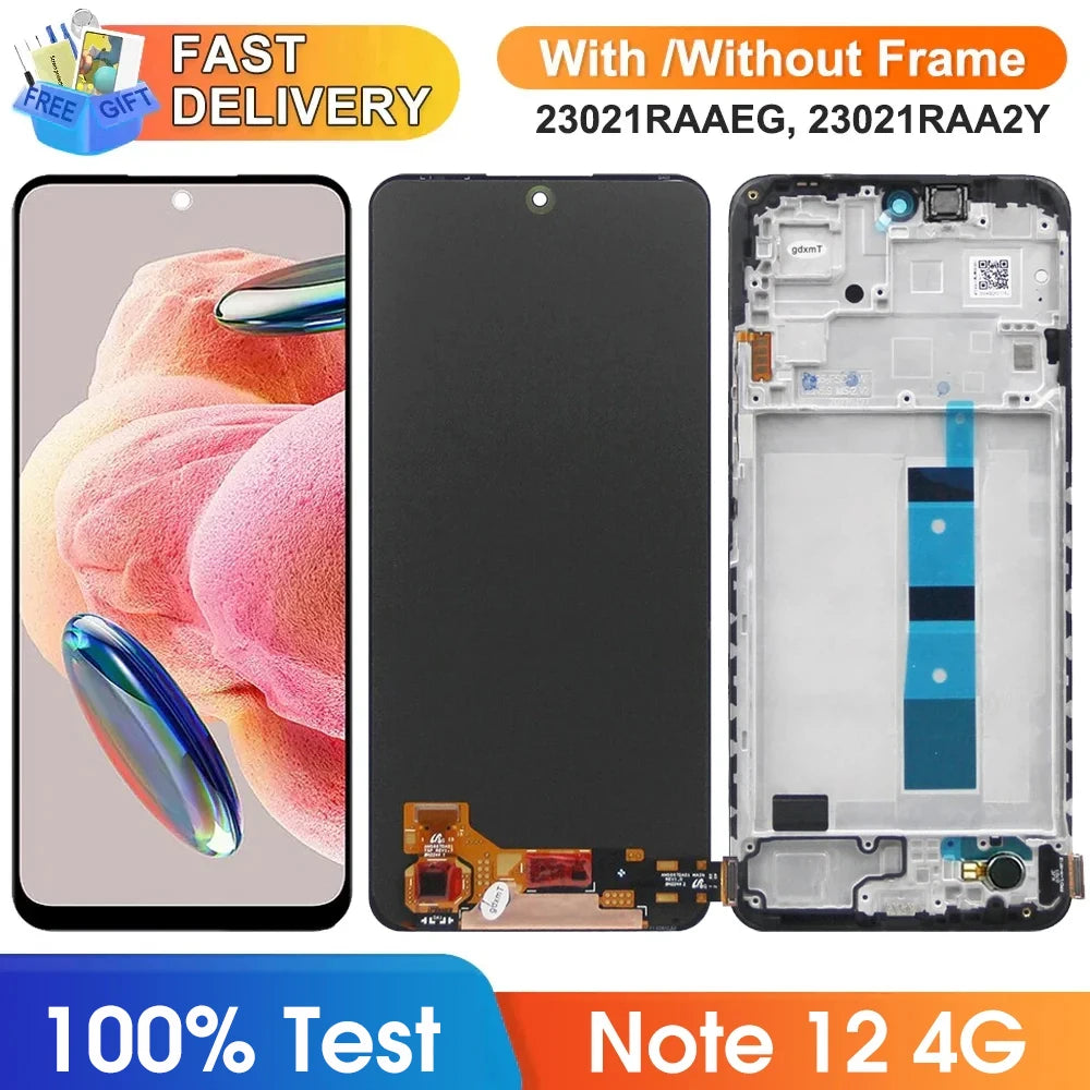 AMOLED Screen for Xiaomi Redmi Note 12 4G 23021RAAEG 23021RAA2Y Lcd Display Digital Touch Screen with Frame for Redmi Note 12 4G Xiaomi phone repair parts