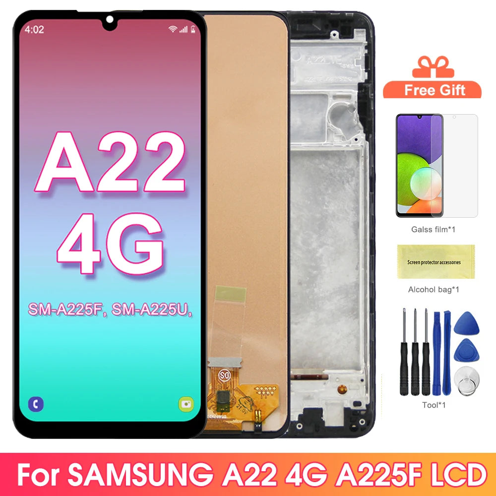 Screen for Samsung Galaxy A22 4G A225F A225F/DS Lcd Display Digital Touch Screen with Frame for Samsung Galaxy A22 Replacement Samsung phone repair parts