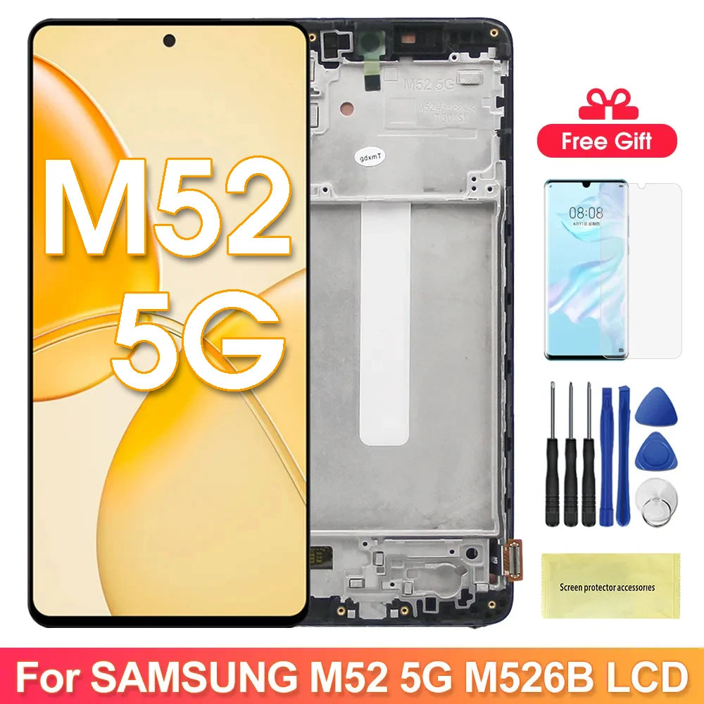 6.7" Super AMOLED Screen for Samsung Galaxy M52 5G M526B M526BR Lcd Display Digital Touch Screen with Frame Assembly Replacement Samsung phone repair parts
