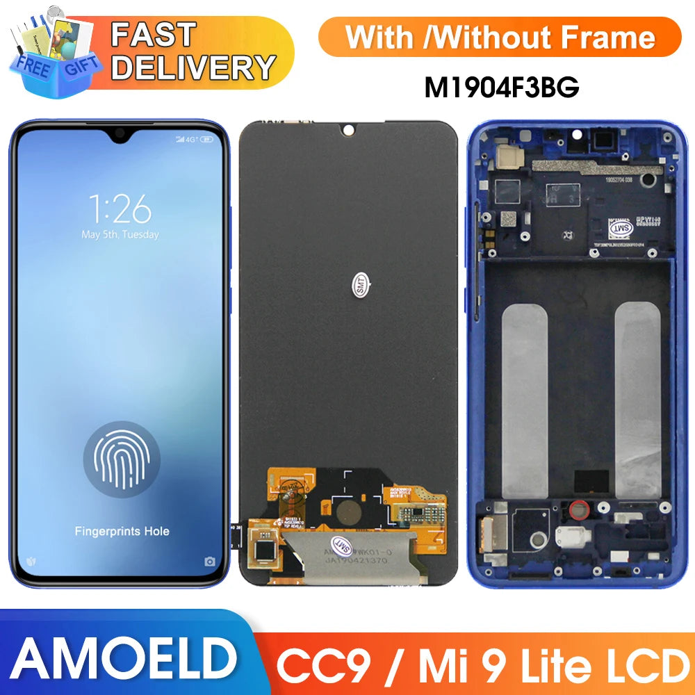 6.39" Amoled Screen for Xiaomi Mi 9 Lite LCD Display Digital Touch Screen Assembly with Frame for Mi CC9 Replacement M1904F3BG Xiaomi phone repair parts