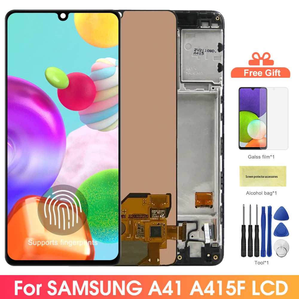 AMOLED A41 Display Screen, for Samsung Galaxy A41 A415 A415F LCD Display Touch Screen Digitizer with Frame Replacement Samsung phone repair parts