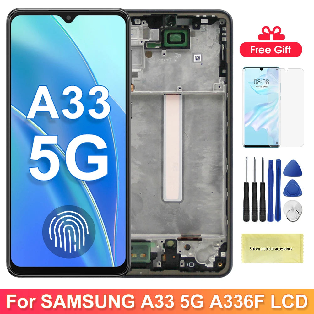 Amoled Screen for Samsung Galaxy A33 5G A336 A336B A336E Lcd Display Digital Touch Screen With Frame for Samsung A33 5G Samsung phone repair parts