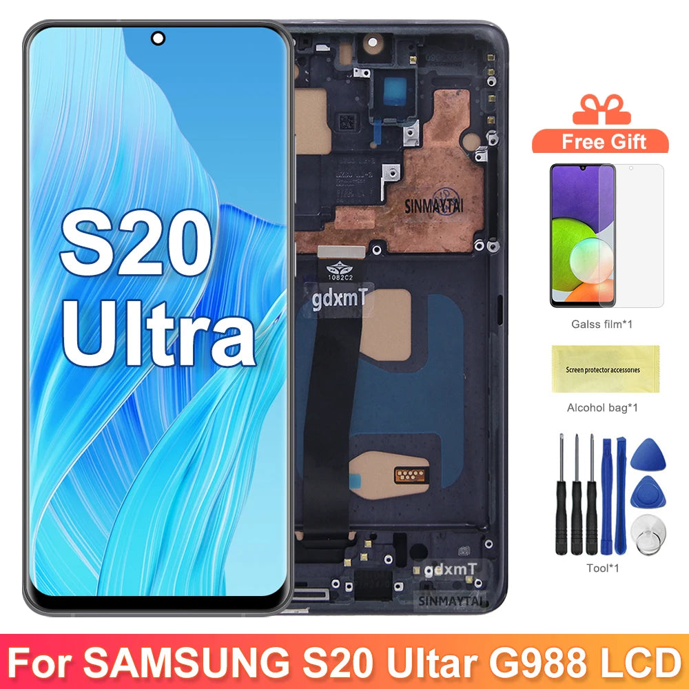 TFT S20 Ultra Screen With Frame for Samsung Galaxy S20 Ultra G988B G988B/DS Lcd Display Digital Touch Screen Assembly Samsung phone repair parts