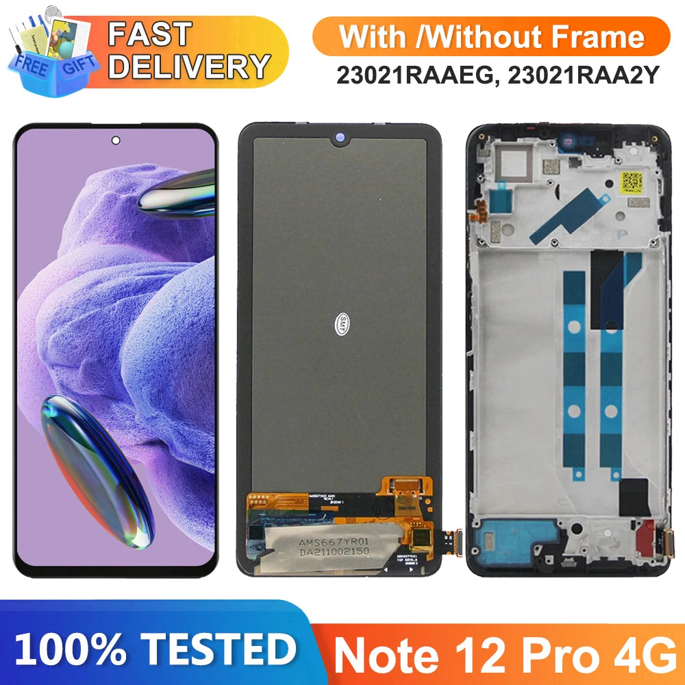 Screen for Xiaomi Redmi Note 12 Pro 4G ‎2209116AG 2209116AG Lcd Display Digital Touch Screen Assembly with Frame Replacement Xiaomi phone repair parts