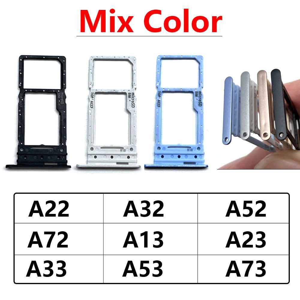 10Pcs, Dual SIM Card Tray Slot Holder For Samsung A13 A23 A33 A53 A73 A22 A32 A52 A72 4G 5G Replacement Parts Mix Color Samsung phone repair parts