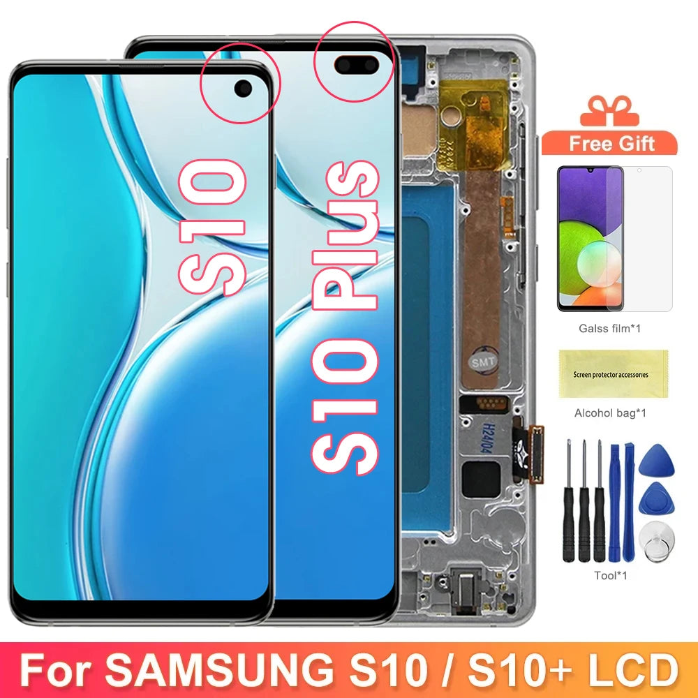 tft S10+ Screen Replacement, for Samsung Galaxy S10 Plus G975F Lcd Display Digital Touch Screen with Frame for Samsung S10 G973F Samsung phone repair parts