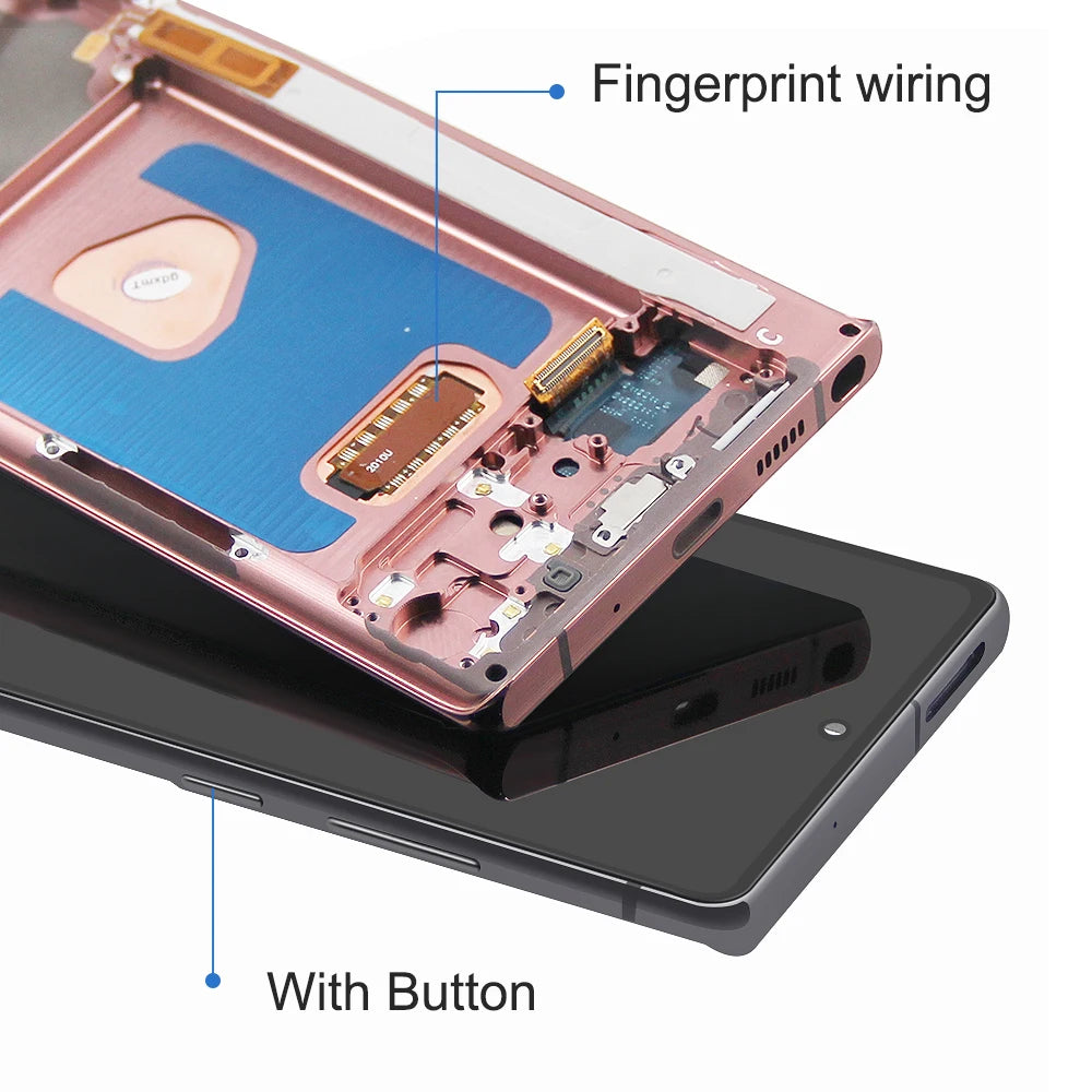 Note20 Screen for Samsung Galaxy Note 20 N980F Lcd Display + Touch Screen with Frame Assembly Support S Pen Fingerprint Read Samsung phone repair parts