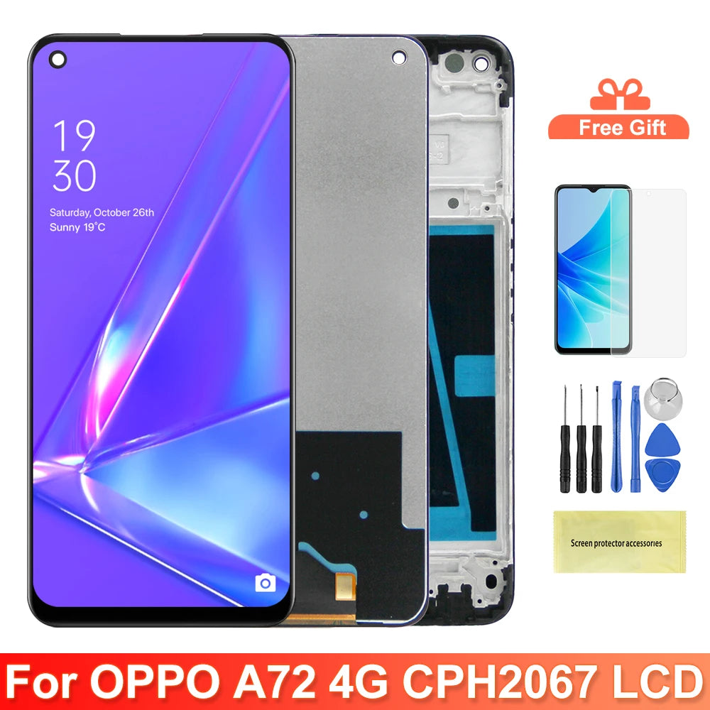 6.5" Oppo A72 CPH2067 Lcd Display Touch Screen Digitizer Assembly with Frame for Oppo A72 4G Screen Replacement OPPO phone repair parts