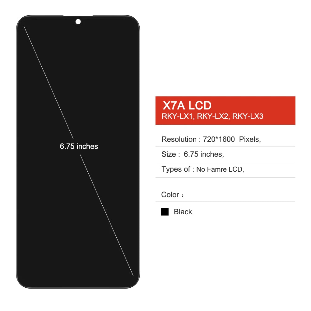 6.75" Screen Assembly for Honor X7a RKY-LX1 RKY-LX2 RKY-LX3 Lcd Display Digital Touch Screen With Frame for Honor X7a Screen Honor phone repair parts
