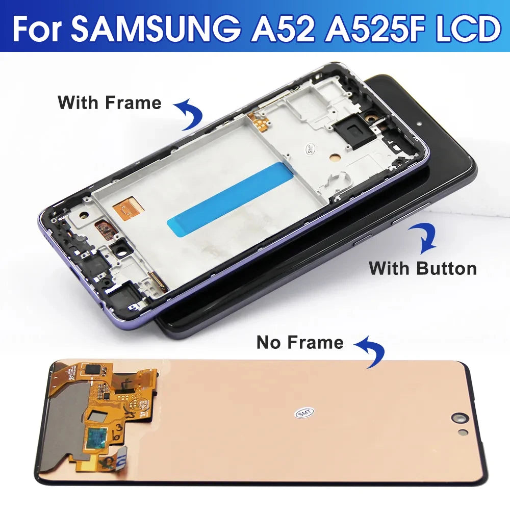 AMOLED A52 Screen for Samsung Galaxy A52 A525F 525F/DS Lcd Display Touch Screen with Frame Digitizer Assembly for Samsung A52 4G Samsung phone repair parts