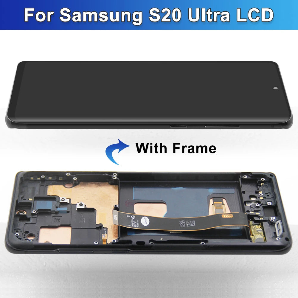 AMOLED S20 Ultra Screen With Frame, for Samsung Galaxy S20 Ultra G988B G988B/DS Lcd Display Digital Touch Screen Assembly Samsung phone repair parts