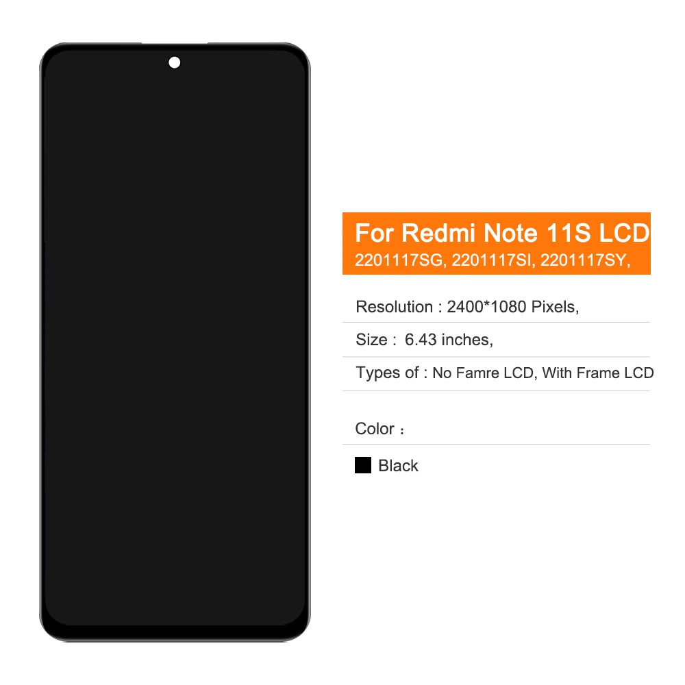 Super AMOLED Redmi Note 11S Screen Replacement, for Xiaomi Redmi Note 11S 2201117SG 2201117SI Lcd Display Digital Touch Screen Xiaomi phone repair parts