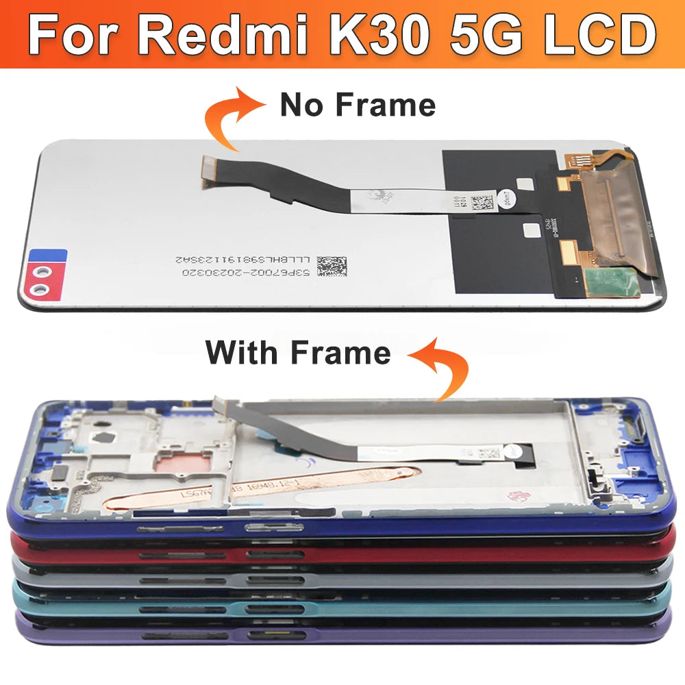 6.67" Screen for Xiaomi Redmi K30 M1912G7BE M1912G7BC Lcd Display Digital Touch Screen with Frame for Redmi K30 5G M1912G7BE Xiaomi phone repair parts