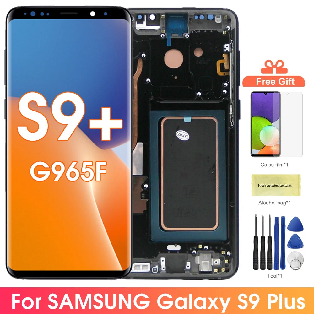 S9 Plus Super AMOLED Screen Assembly for Samsung Galaxy S9+ G965F G965F/DS Lcd Display Touch Screen with Frame Digitizer Parts Samsung phone repair parts