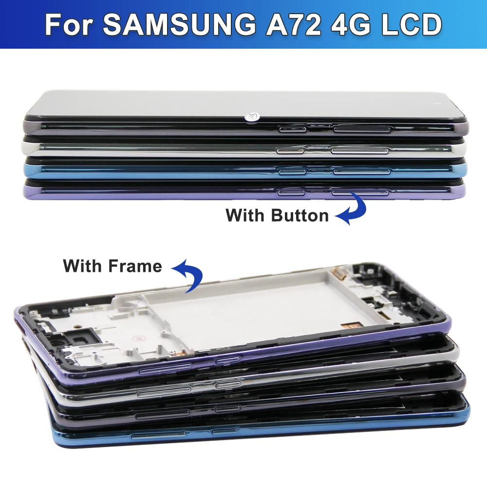Super AMOLED A72 Display Screen, for Samsung Galaxy A72 A725F A725F/DS L cd Display Digital Touch Screen with Frame Assembly Samsung phone repair parts