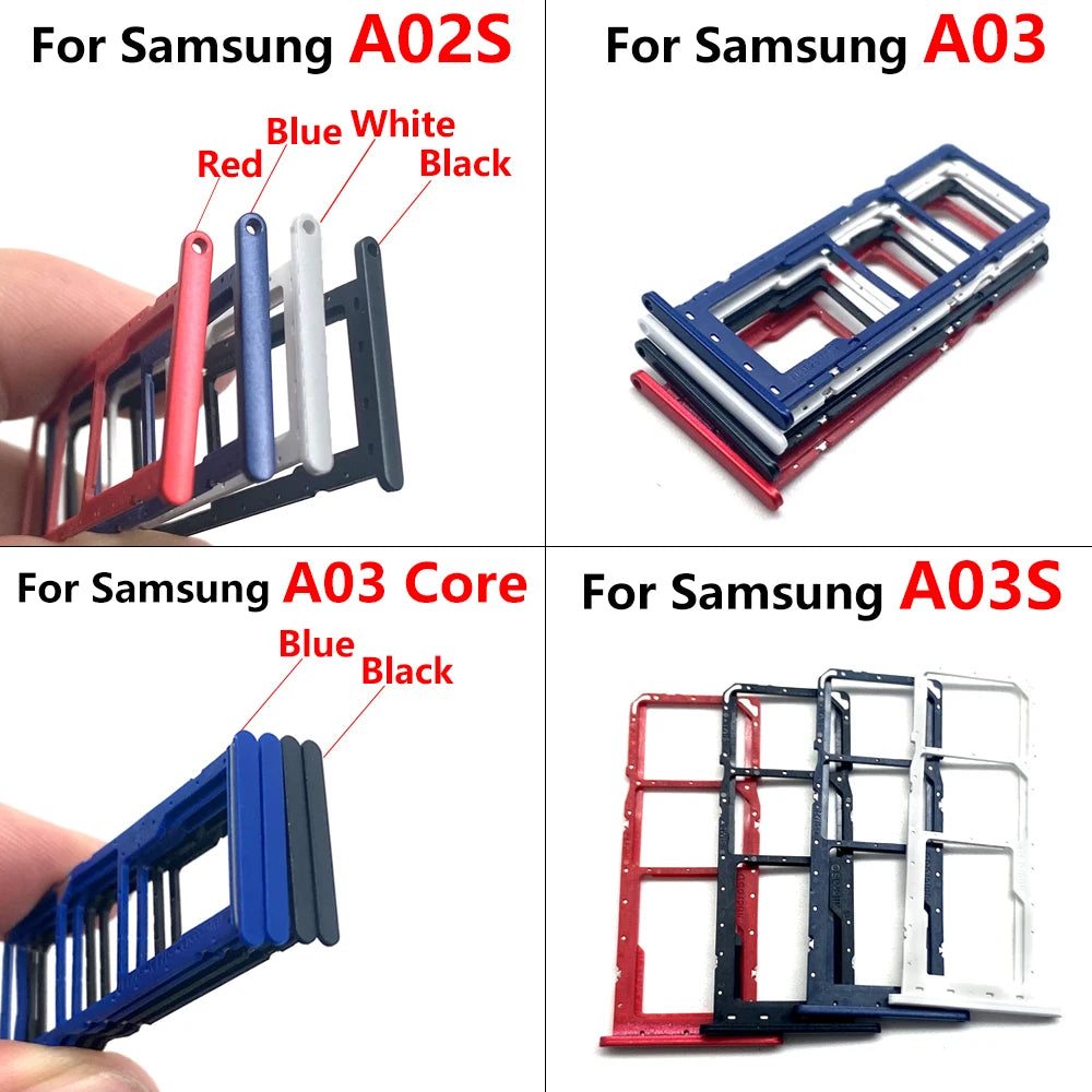 50Pcs, Dual SIM Card Slot SD Card Tray Holder Adapter For Samsung A01 A11 A12 A02 A02s A03s A03 Core A04 A04s A04E Samsung phone repair parts