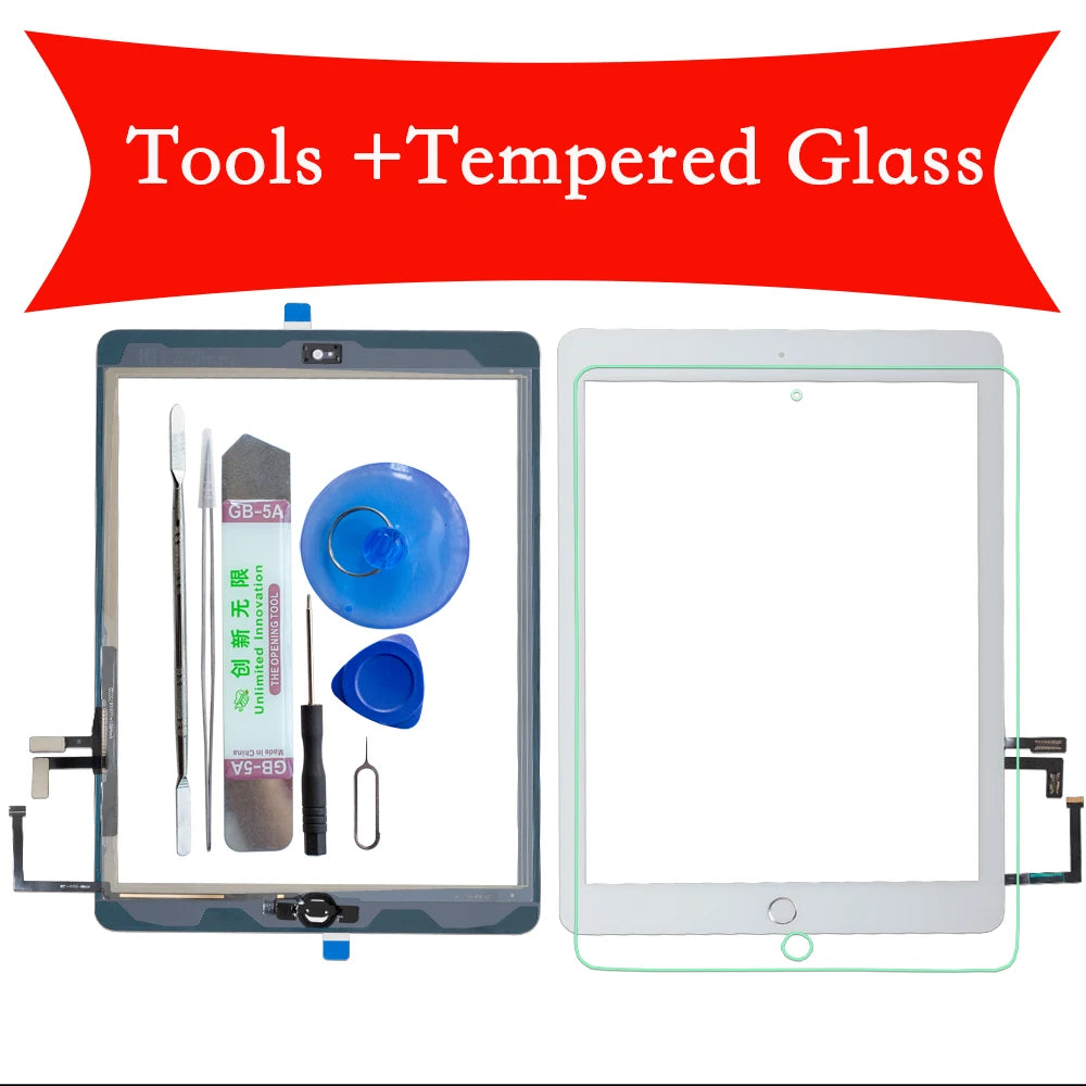 For iPad Air 1 Touch Screen Digitizer With Home Button and Flex Cable +Full Tools +Tempered Glass A1474 A1475 A1476  iPad repair parts