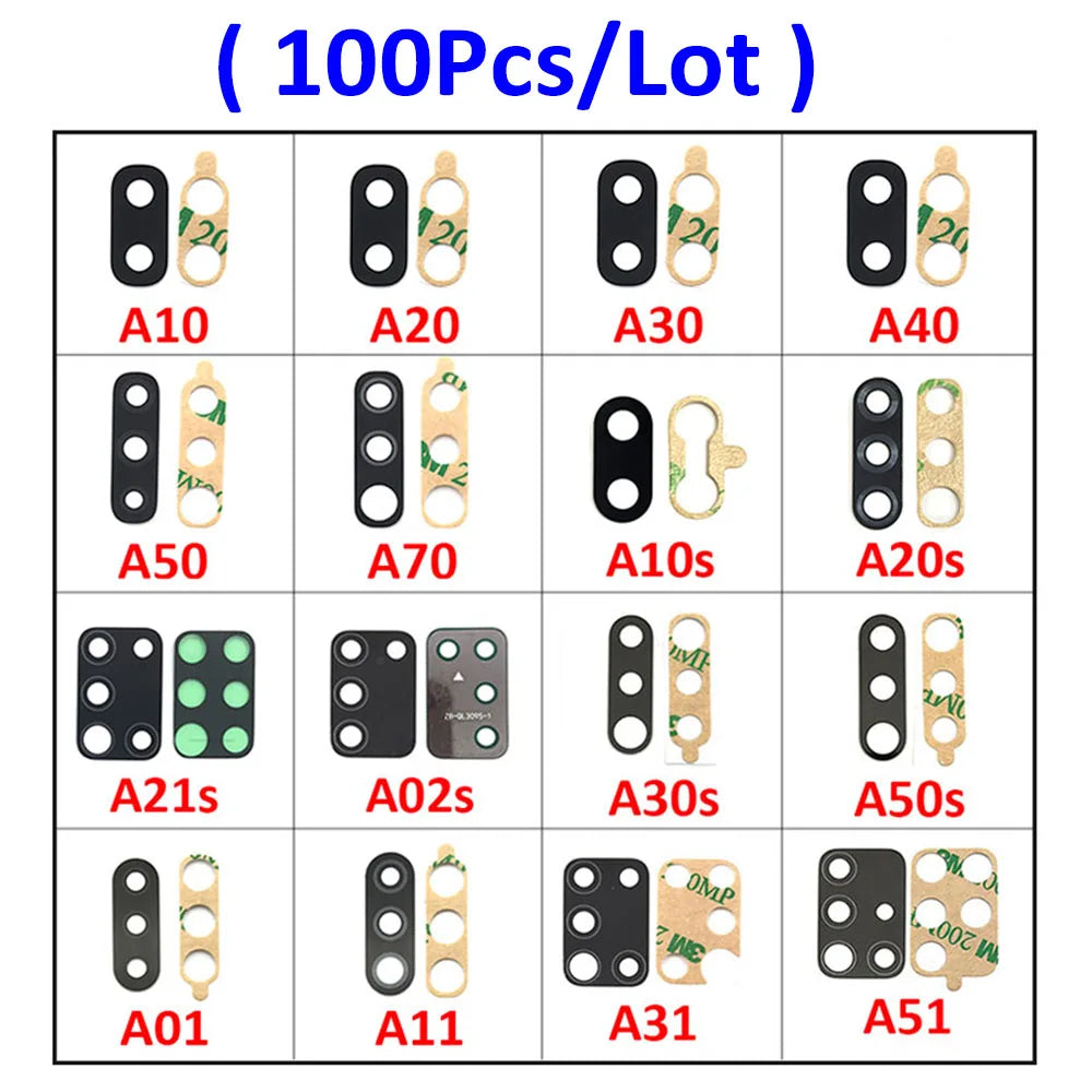100Pcs/Lot, For Samsung A10 A20 A30 A50 A70 A10s A20s A30S A50S A21s A01 A11 A12 A21 A31 A51 A71 Rear Back Camera Glass Lens Samsung phone repair parts