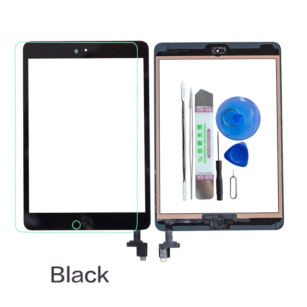 For iPad Mini1 mini2 A1432 A1454 A1455 A1489 A1490 Touch Screen Digitizer +IC Chip Connector Flex+Key Button+Tempered glass  iPad repair parts