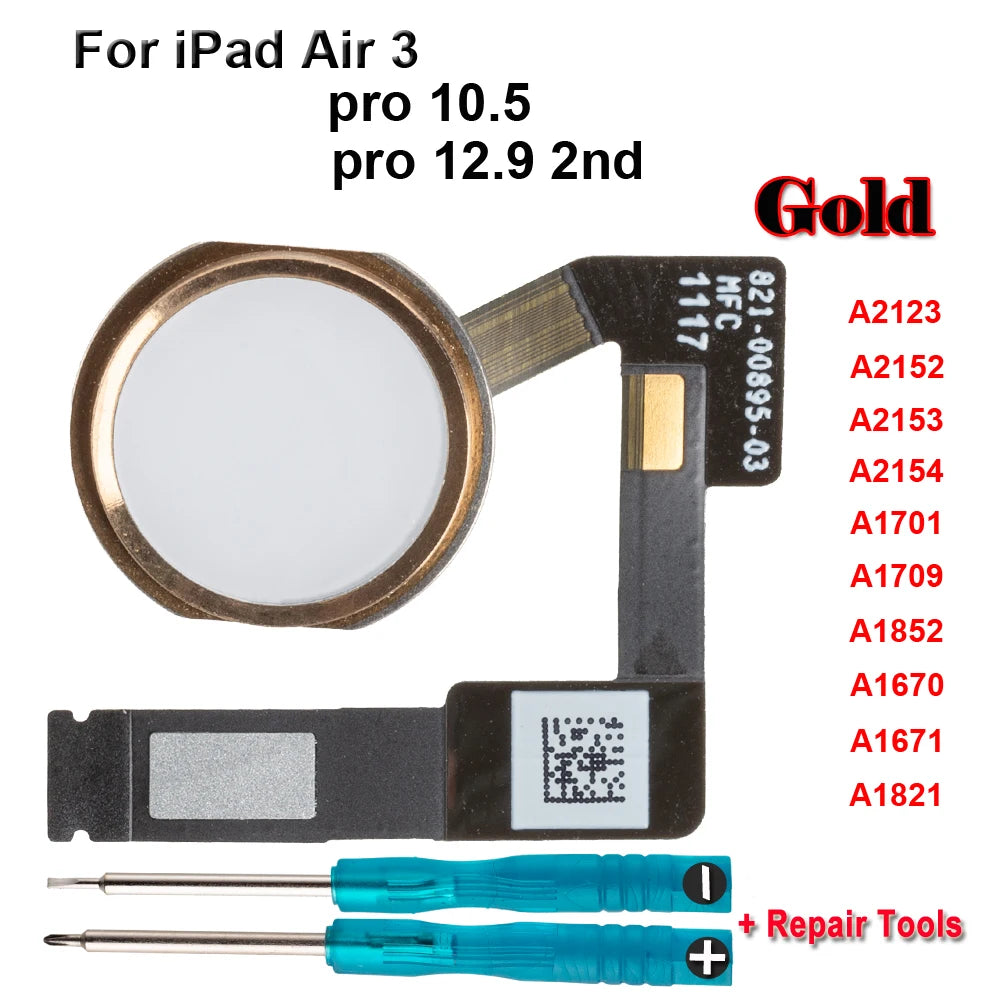 Home Button Key With Flex Cable For iPad Pro 10.5 A1701 A1709 A1852 12.9 2nd A1670 A1671 A1821 Air 3 A2123 A2152 A2153 A2154 iPad tablet repair parts