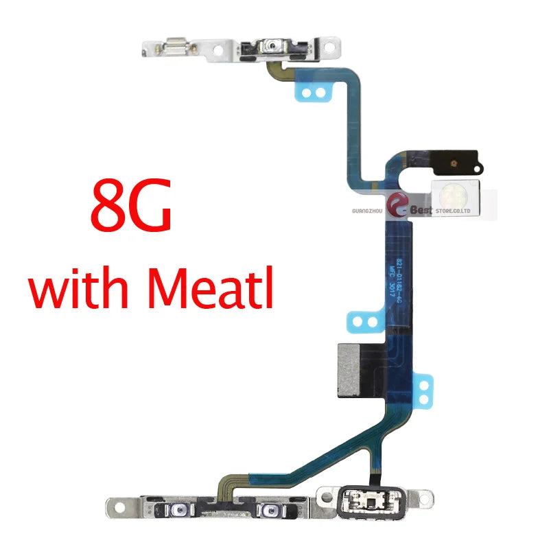 Power Flex For iPhone 5G SE 6 6s 7 8 Plus 7G 8G 6G X XR XS MAX Mute & Volume Button Switch Key Power Flex Cable With Metal Parts iPhone phone repair parts